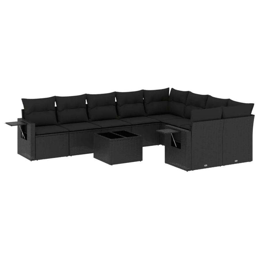 vidaXL 10-teilige Garten-Sofagarnitur aus Poly-Rattan mit Kissen in Schwarz - Bild 2