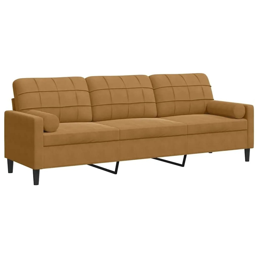 vidaXL 3-Sitzer Sofa aus Samt in Braun mit Zierkissen und abnehmbaren Bezügen, Breite: 226 cm, Tiefe: 80 cm, Höhe: 77 cm - Bild 2