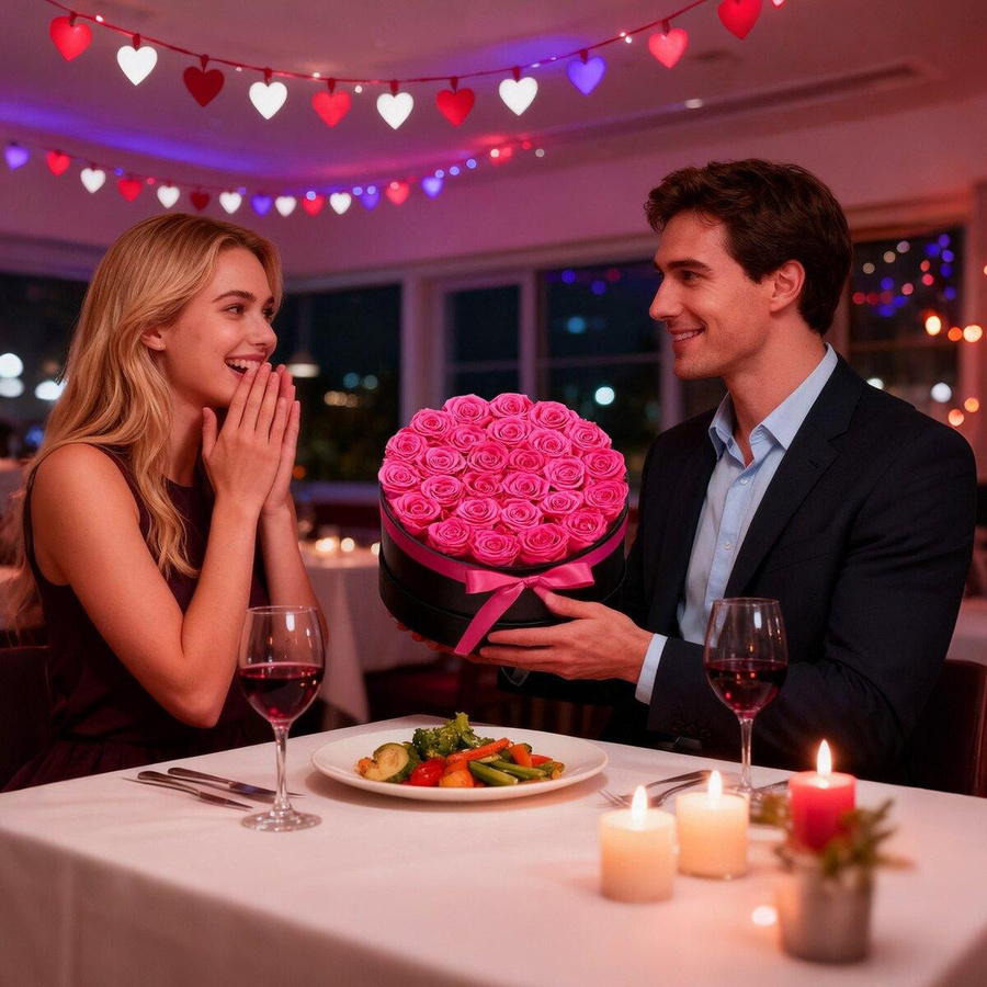Forever Flowers von Buying Solutions, MB: 27 konservierte Rosen in einer runden Schachtel, ewiges Blumenbouquet in Rot und Pink - Bild 2