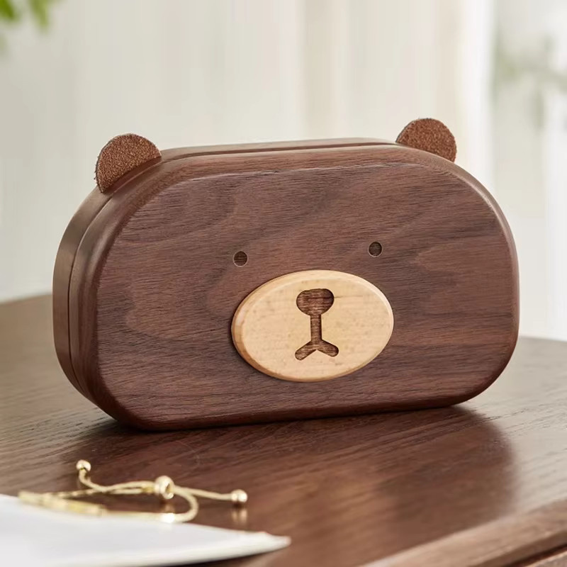 PGY Schmuckbox aus Massivholz in Bärenform, braun, Organizer für Ringe und Halsketten - Bild 2