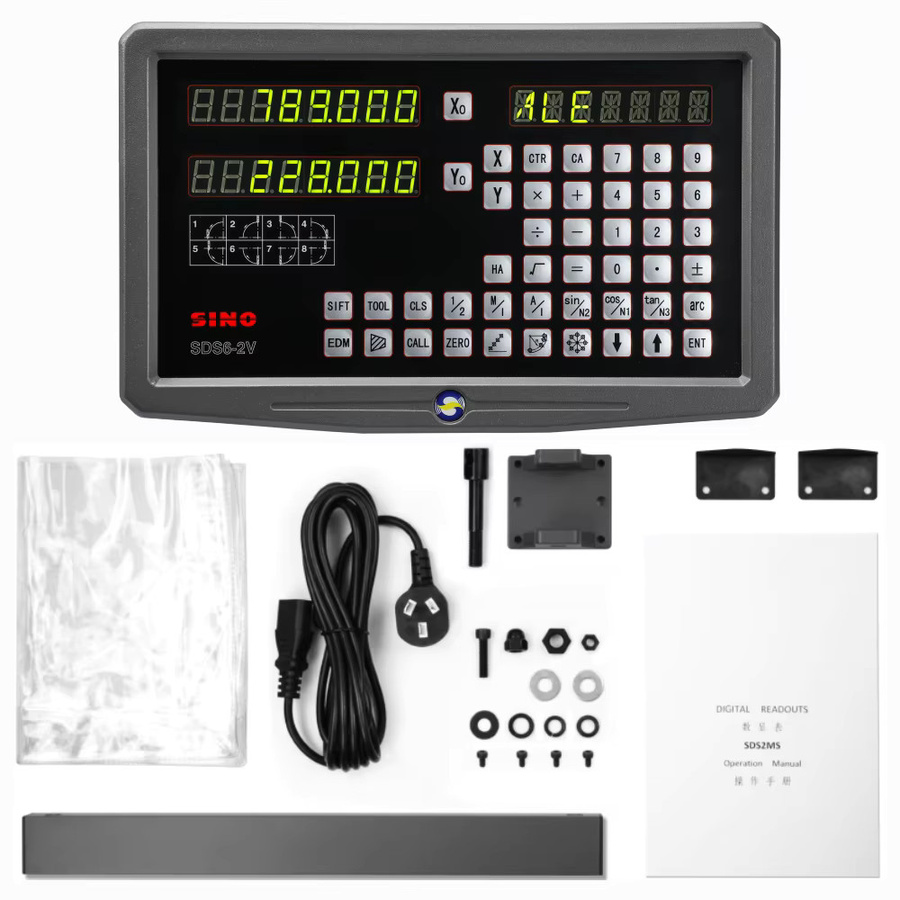 SINO Metall 2-Achsen-DRO-Kit SDS6-2V Set mit Digitalanzeige KA-300 KA-500 und Glas-Linearskala-Encoder für Drehmaschine, Schleifer und Fräsen - Bild 2