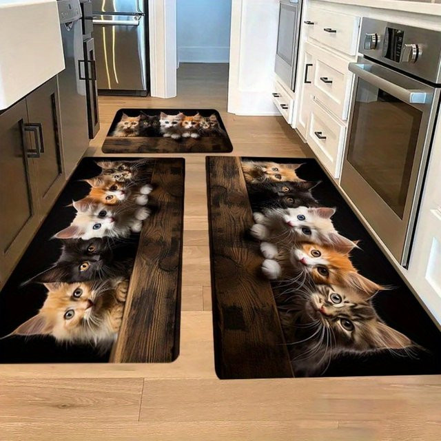 VIKAMA Teppich mit Pfotenabdruckmuster von drei Kätzchen, rechteckig, mehrfarbig, maschinenwaschbar, ideal für Wohnzimmer und Schlafzimmer - Bild 1