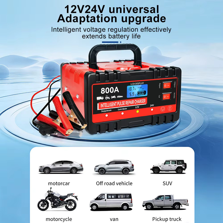 Intelligentes 12V Batterieladegerät für Auto und Motorrad mit Pulsreparatur-Funktion in Rot - Bild 4