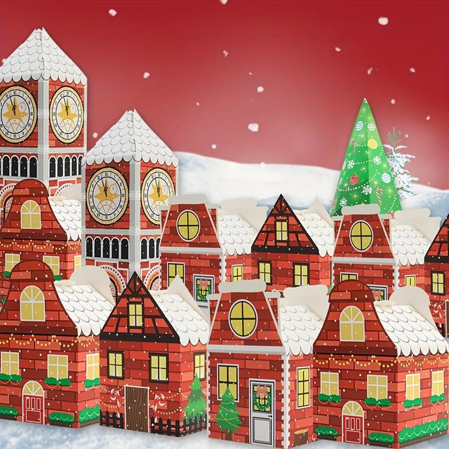 24 Stück Weihnachts-Geschenkboxen mit Adventskalender-Muster in Rot aus Papier - Bild 1