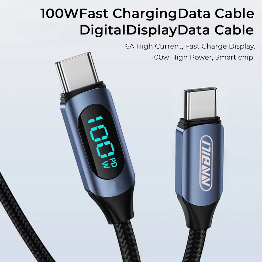 NNBILI 100W Typ-C zu Typ-C PD Schnellladegerät mit Display und USB-A zu USB-C Datenkabel für iPhone, POCO und Huawei - Bild 5