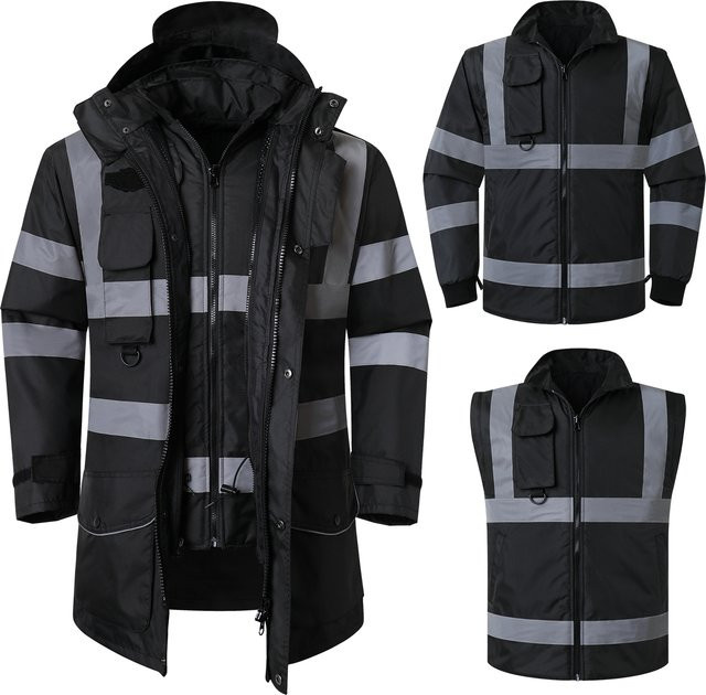 SPARDWEAR Schwarze reflektierende Winter-Sicherheitsjacke als isolierter Parka mit hoher Sichtbarkeit - Bild 1