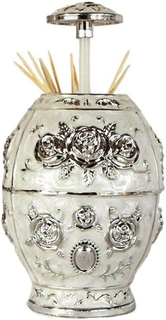 Pinxuan Eiförmiger Blumiger Zahnstocherhalter Automatischer Zahnstocher-Organizer in Weiß - Bild 1