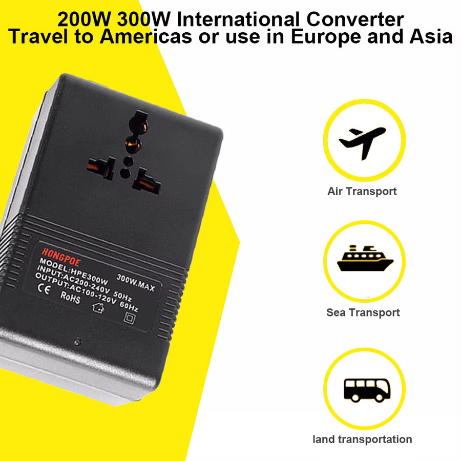 Spannungswandler 300W Abwärts Transformator 220V auf 110V Reiseadapter in Schwarz - Bild 6