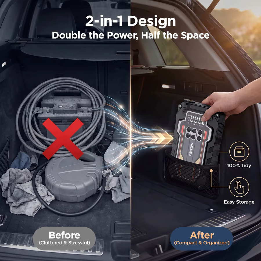 Delgeo 6000A Start Powerbank 20000mAh Starthilfe Auto-Booster in Schwarz für Benzin- und Dieselmotoren - Bild 4