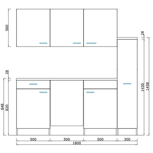 RESPEKTA Singleküche Luis mit Elektrogeräten, modern, weiss, Breite: 180 cm, Tiefe: 60 cm, Höhe: 82 cm - Bild 3