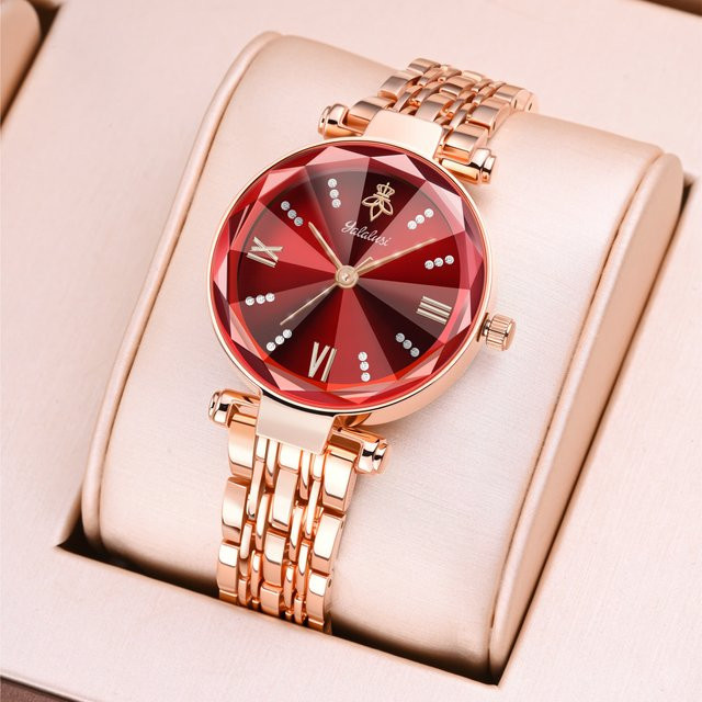YaLaLuSi Armbanduhr Quarz, Edelstahl, Roségold, Diamantbesetzt, Damen - Bild 1