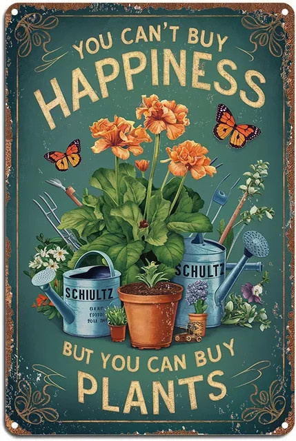 MINISO Vintage-Garten-Wandkunstschild aus Metall mit floralem Design und Typografie in Mehrfarbig - Bild 1