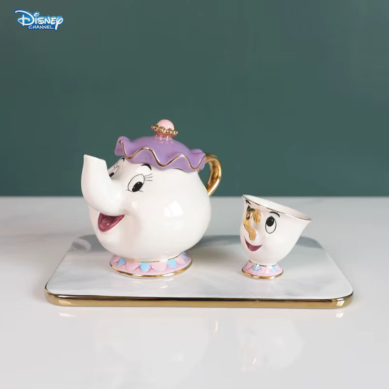 Disney Animation Die Schöne und das Biest Mrs. Potts Keramik Teekanne und Teetasse Set, Weiß vergoldet - Bild 2