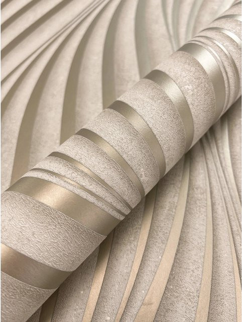 Newroom Vliestapete Armani in Beige mit modernem Wellenmuster, FSC-zertifiziert - Bild 1