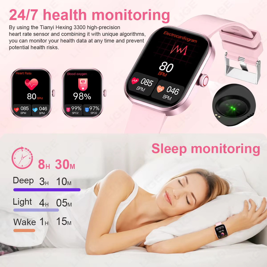 Lige Smartwatch für Damen in Pink mit Bluetooth Calling, Sportarmband und Gesundheitsmonitor für Android und iOS - Bild 3