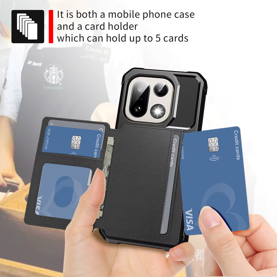 Luxuriöse Leder-Handyhülle mit Magnetverschluss und Kartenfach für OnePlus 15 in Schwarz oder Gold, stoßfeste Brieftaschen-Schutzhülle mit Linsenschutz - Bild 3