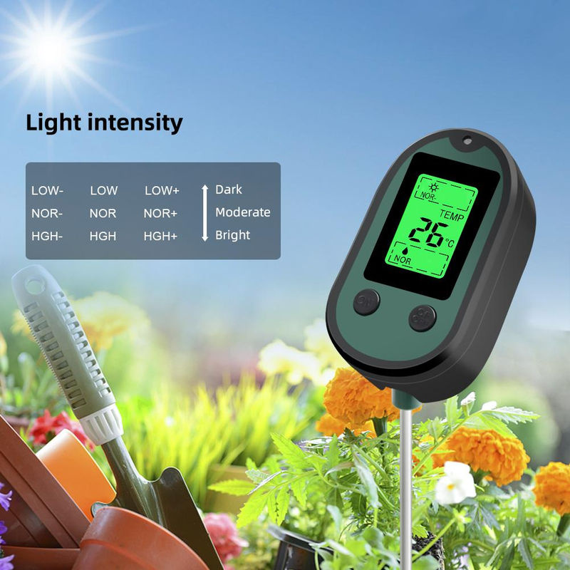 Kkmoon 5-in-1 Boden-pH-Tester in Grün zur Messung von Sonnenlicht, Feuchtigkeit, pH-Wert und Temperatur mit visuellem Alarm - Bild 4