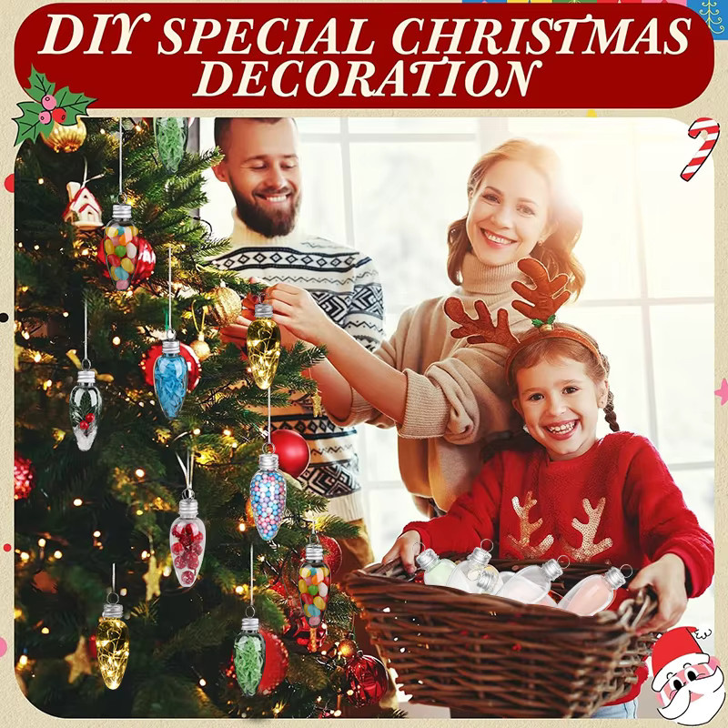 ZQNYCY Weihnachtsschmuck Set aus transparenten Glühbirnen-Formen zum Befüllen, 12 Stück, hängende Weihnachtsbaum Ornamente für DIY Dekorationen - Bild 2