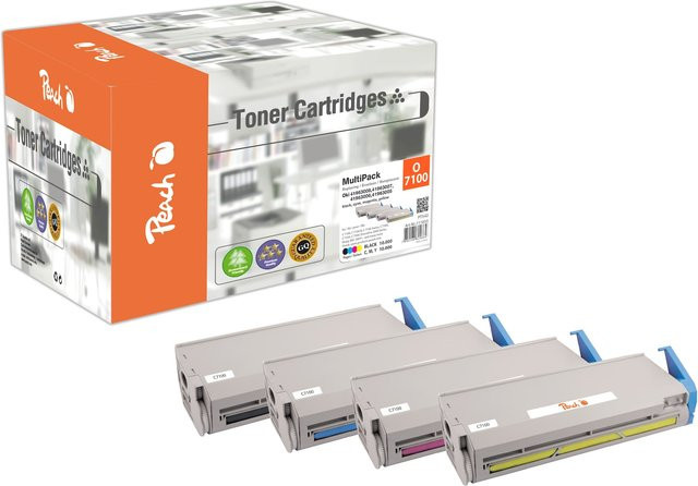 Peach Toner-Kartuschen-Set 4er-Pack für OKI C 7100, C 7100 N und C 7300, ersetzt Sharp OKI No. 4196-3005-8, wiederaufbereitet, Multicolor (Schwarz, Cyan, Magenta, Gelb) - Bild 1