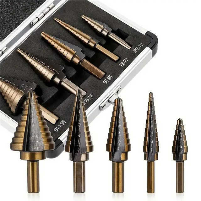 5-teiliges HSS-Kobalt Bohrerset mit Titanbeschichtung in Gold, 50 Größen, mit dreieckigem Schaft nach britischem Standard - Bild 1