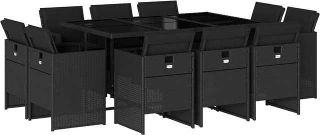 vidaXL 11-teilige Garten-Essgruppe aus Poly-Rattan in Schwarz mit Kissen und Hartglas-Tischplatte - Bild 1
