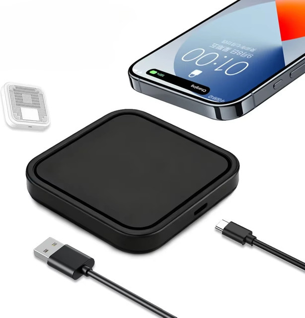 VIKEFON Tragbares kabelloses Ladegerät Stad mit Kühlloch in Schwarz für iPhone, Samsung und Xiaomi Schnellladestation Pad - Bild 1