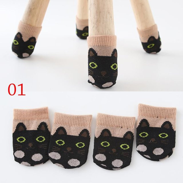 4 Stück Cartoon Stuhlbein Schutzbezüge aus Kunststoff, rutschfeste Tischbein Stricksocken in Bunt und Schwarz von xianyi01 - Bild 1