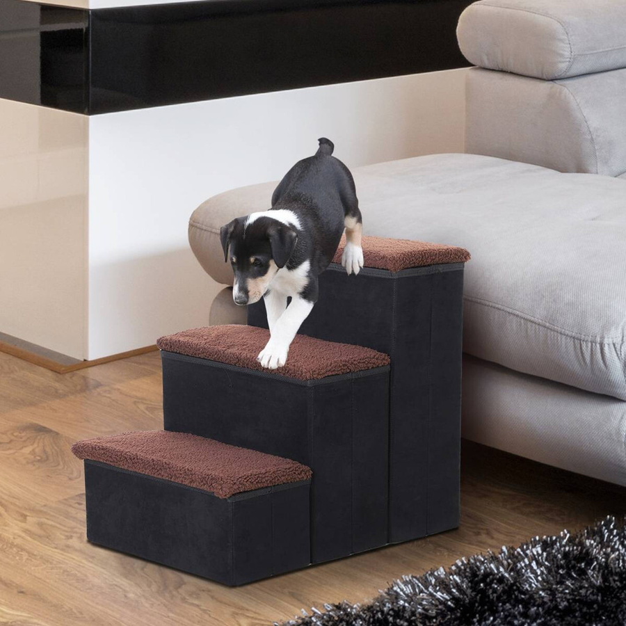 PawHut Haustiertreppe aus MDF mit 3 Stufen und Stauraum, Schwarz, B/H/L: 54 x 48 x 40 cm - Bild 2