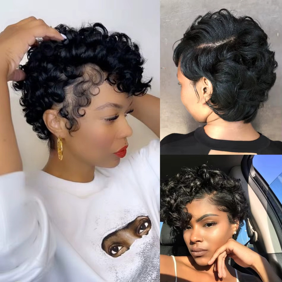 OYM HAIR Pixie-Schnitt Perücke, Echthaar, schwarz, Damen - Bild 3
