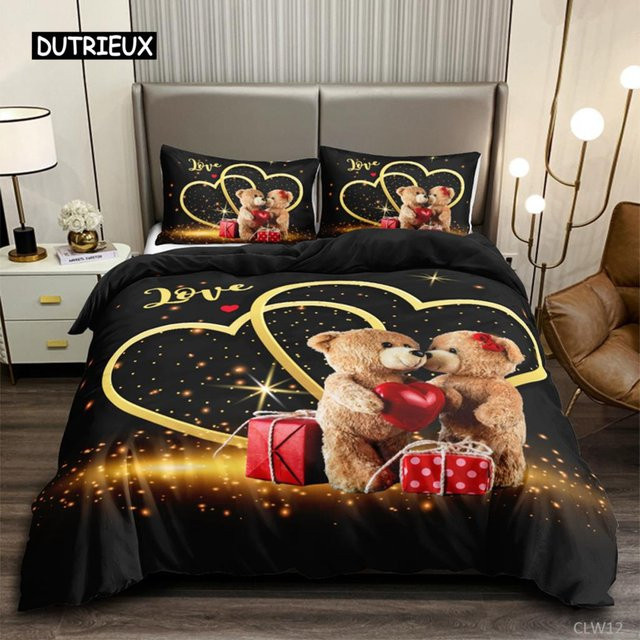 Bettbezug-Set mit rotem Rosenmuster von Binchi Outdoor Product in Rot und Schwarz, Material Mikrofaser Polyester, B/H: 140 x 210 cm - Bild 1
