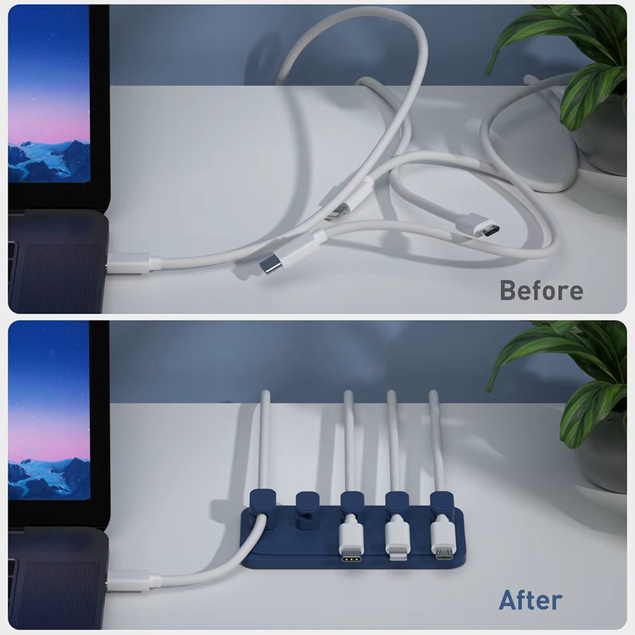 Magnetisches Kabelmanagement Set in Schwarz mit 5 Clips für USB-C Kabel und Schreibtisch-Organisation - Bild 4