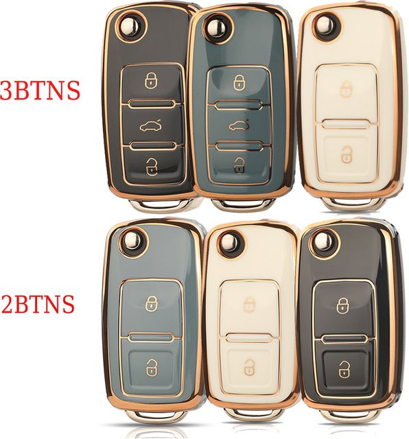 Jingyuqin TPU Autoschlüsselhülle für VW Volkswagen Caddy Eos Golf Jetta Beetle Polo Up Tiguan Touran in Grün - Bild 1
