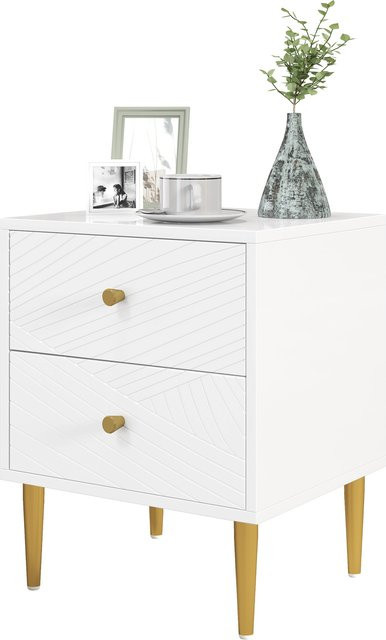 HOMCOM Nachttisch mit 2 Schubladen und Goldgriffen in Weiß, B/T/H: 40 x 35 x 50 cm - Bild 1