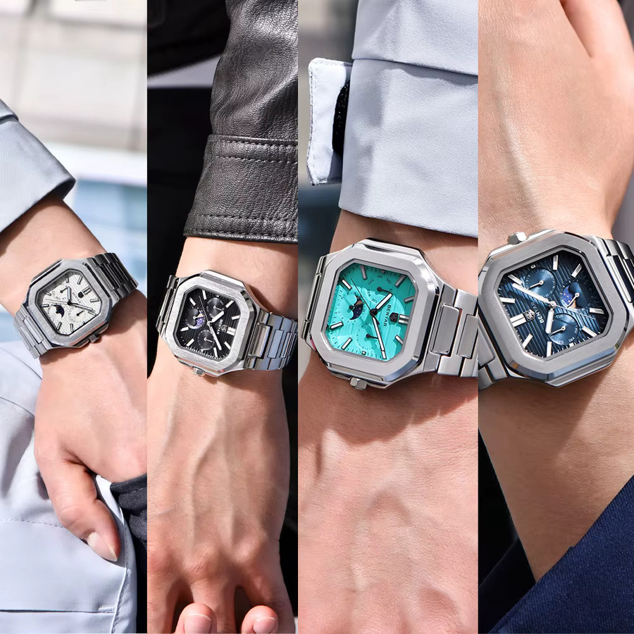 BENYAR Armbanduhr, Mondphase, Quarz, Edelstahl, Schwarz, Herren - Bild 5