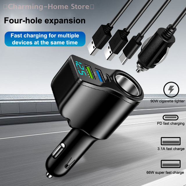 SHIDWJ Dual USB Autoladegerät mit Digitalanzeige und 66W Multifunktionsladegerät in Schwarz - Bild 1