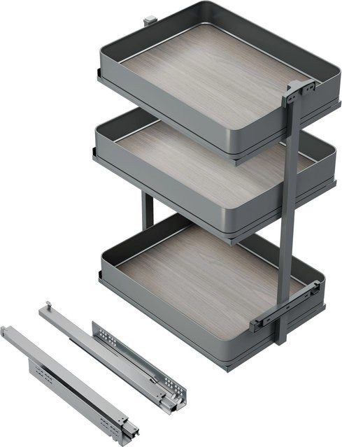 Emuca Harmony Ausziehwagen mit Soft-Close Modul aus Stahl und Holz in Anthrazitgrau, Breite: 40 cm, Höhe: 46 cm, Tiefe: 4 cm - Bild 1