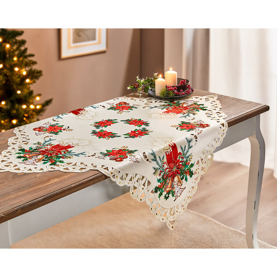 Spitzen-Mitteldecke Christstern von viva domo in Gold, Weiß und Multicolour, B/B: 85 x 85 cm - Bild 2