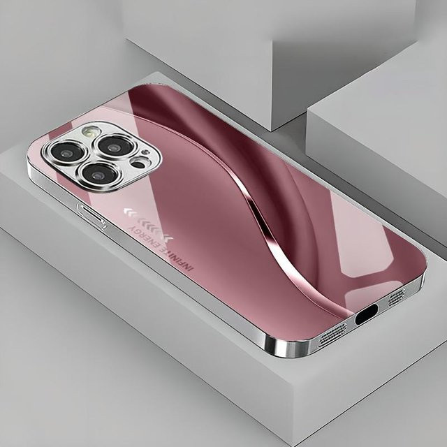 Minimalistische iPhone Handyhülle mit Farbverlauf und Kurven-Design aus gehärtetem Glas in Pink - Bild 1