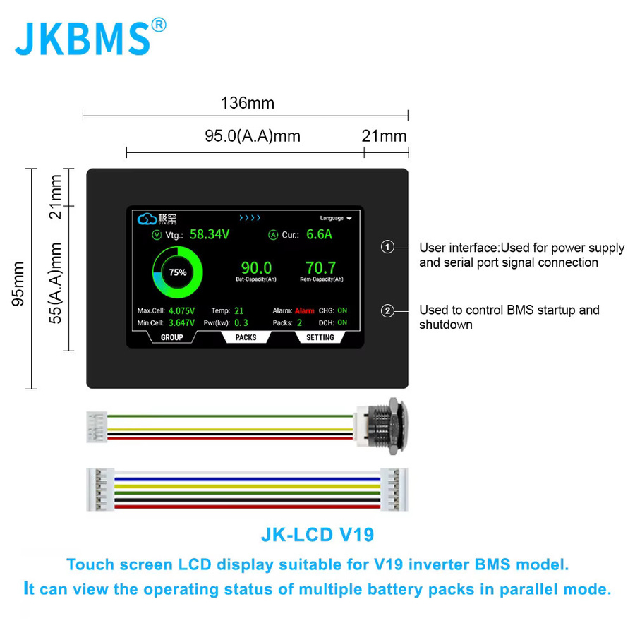 JKESS JKLR010D LiFePO4 Batteriesatz mit JKBMS und V19 LCD für 48V 51,2V Akkupacks, geeignet für 280Ah 310Ah 314Ah 320Ah 15KW Powerbanks - Bild 2