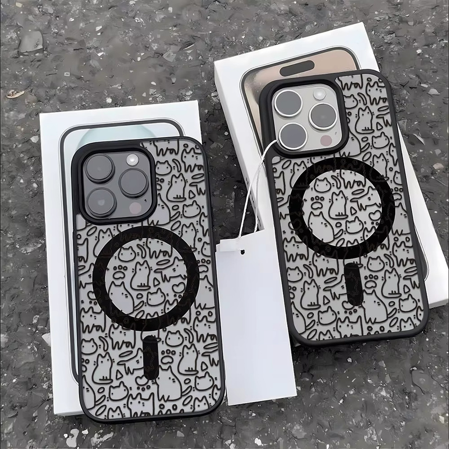 AKABEILA Magnetische Handyhülle mit Katzenmotiv und Lanyard für iPhone 11 bis iPhone 18 Pro Max, Stoßfeste Acryl-Matthülle - Bild 4