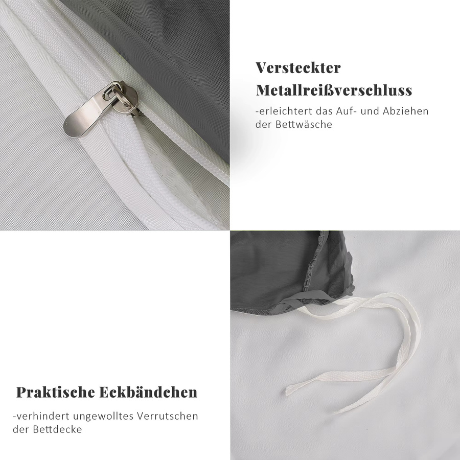 4-teiliges Bettwäsche-Set für 140 x 200 cm Bett, Bettbezug 140 x 210 cm, 2 Kissenbezüge 80 x 80 cm, modern und einfarbig in Grün, Weiß oder Grau - Bild 3