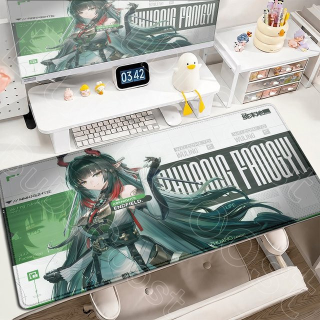 BuDuCoost XXL Gaming-Mauspad im Kawaii Anime Design mit Arknights Endfield Zhuang Fangyi Motiv, rutschfeste Tastatur-Spielmatte, Multicolor - Bild 1