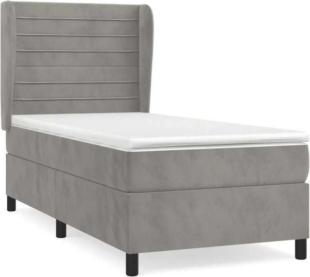 vidaXL Boxspringbett mit Matratze in Hellgrau, Hybrid-Design mit Taschenfederkern und Samtbezug, B/T/H: 80 x 200 cm - Bild 1