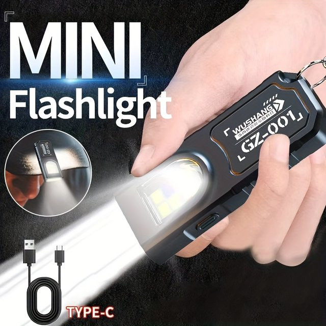 KDULIT LED-COB-Taschenlampe mit USB-C, wiederaufladbare Mini-Taschenlampe in Schwarz mit Clip und Magnet als Arbeitsleuchte und Flutlicht für Notfälle - Bild 1