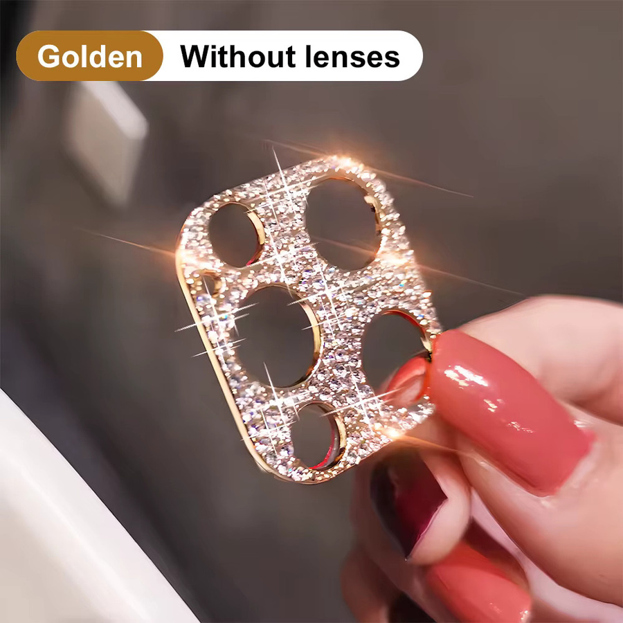 Glitzer Strass Kameraobjektivrahmen für Apple iPhone 15 14 13 12 Pro Max Plus Mini in Gold und Multicolour - Bild 5