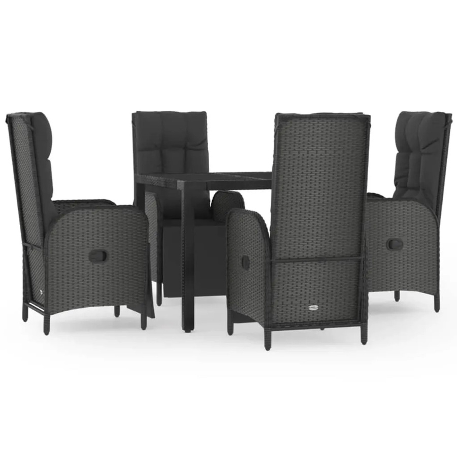 vidaXL 5-tlg Garten-Essgruppe aus Poly-Rattan mit Kissen und Hartglas in Schwarz - Bild 2
