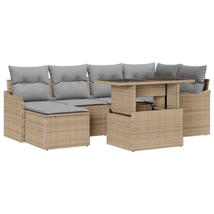 vidaXL 7-teiliges Garten-Sofa-Set aus Polyrattan in Beige mit Kissen und integriertem Stauraum - Bild 2
