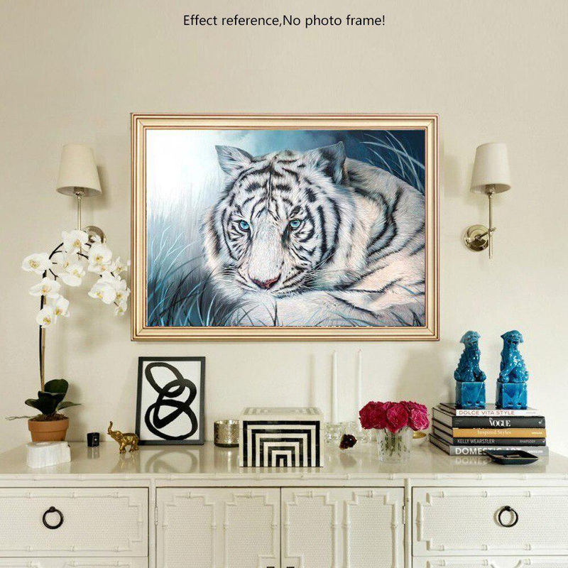 FIYO 5D DIY Diamond Painting Tiger Wanddeko mit Strass-Motiv, Mehrfarbig, B: 30 cm x H: 20 cm - Bild 2