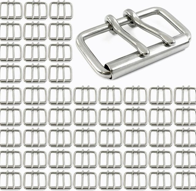 Meetee Doppel-Pin-Rollerschnalle aus Edelstahl in Silber für Lederhandwerk, Durchmesser: 52 mm, 60 mm oder 102 mm - Bild 1