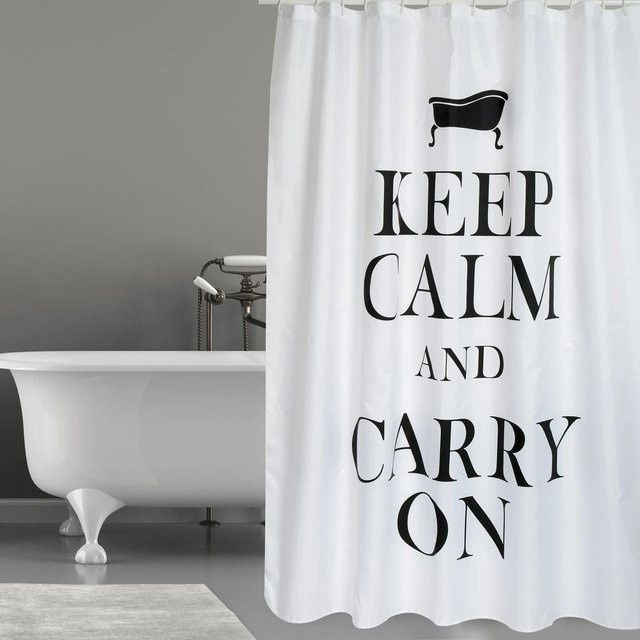 MSV Duschvorhang Keep Calm aus Polyester in Weiß-Schwarz, B: 180 cm, H: 200 cm - Bild 1